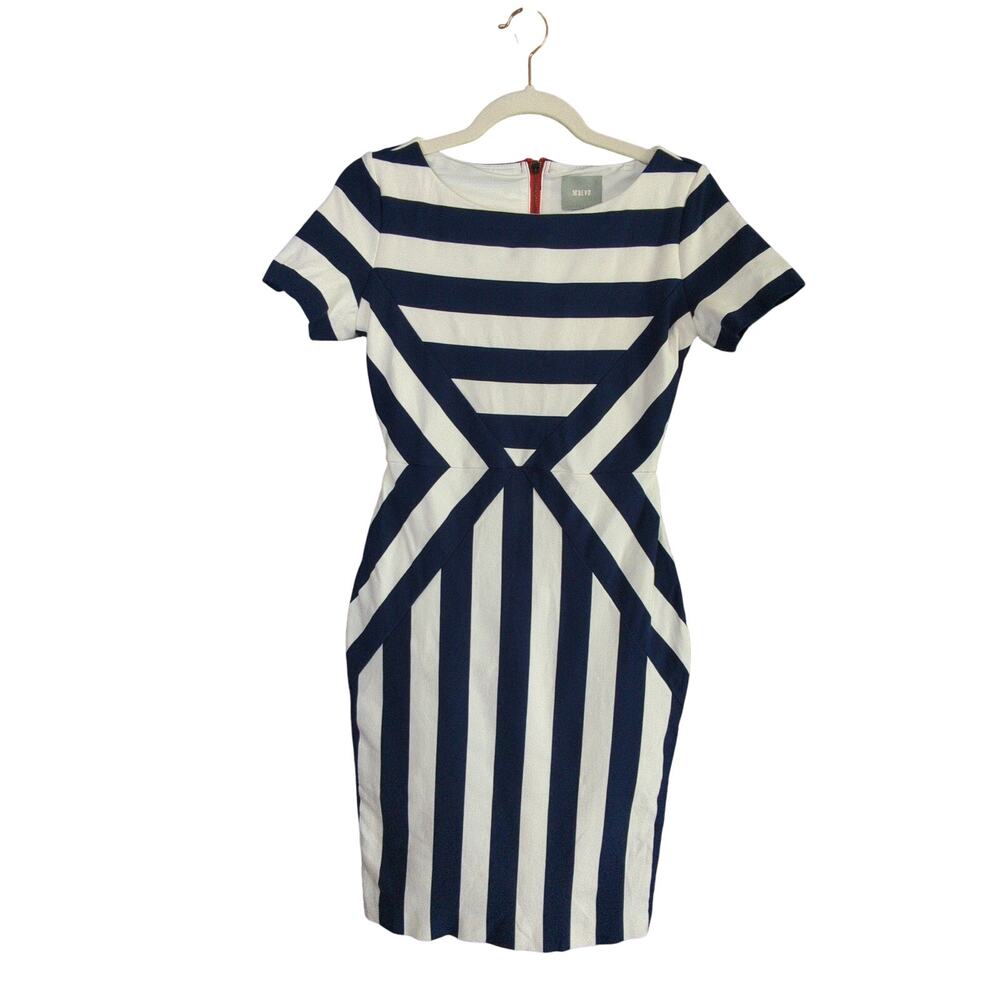 Maeve Anthropologie Dress Womens 6 Blue White Stripe‎ Stretch